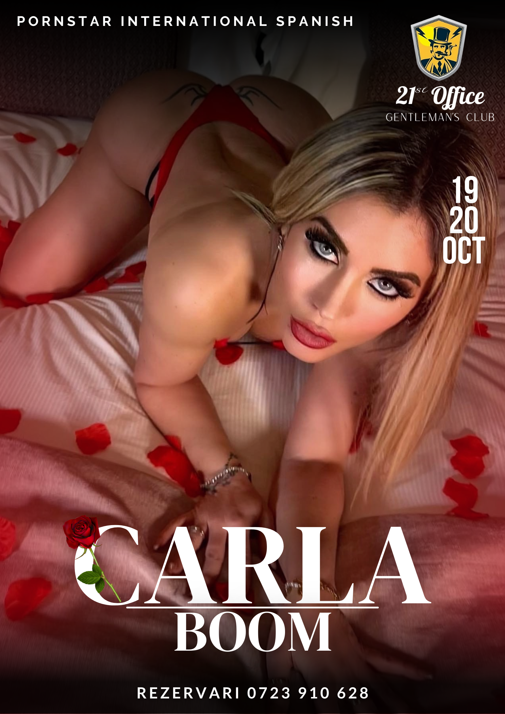 Show de striptease intretinut de pornstarul spaniol Carla Boom pe 19 si 20 octombrie la 21 Office Gentlemans Club