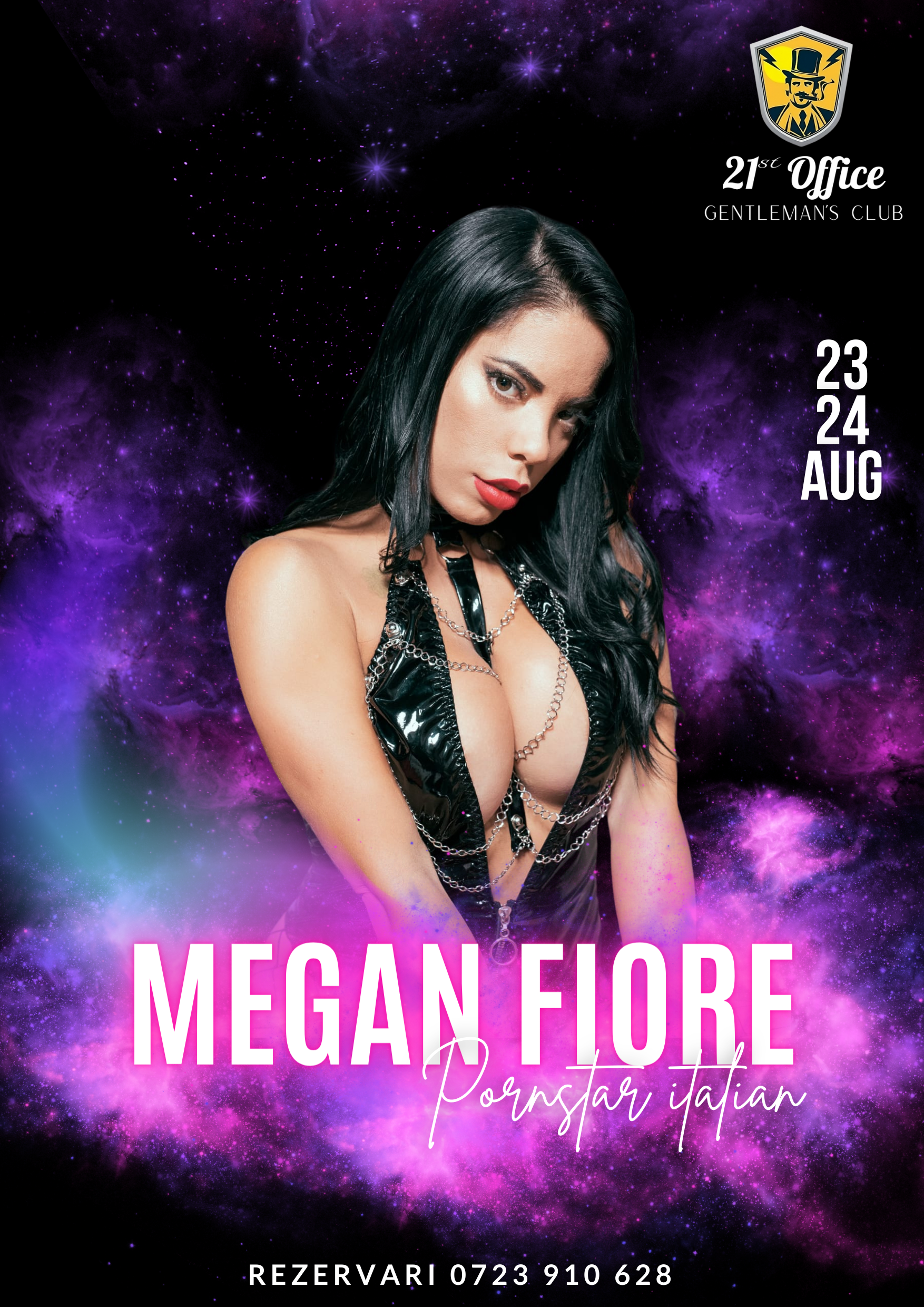 Show de striptease intretinut de pornstarul italian Megan Fiore pe 23 si 24 august la 21 Office Gentlemans Club
